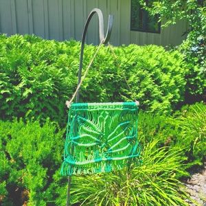 Handmade Macrame Wall Hanging, Green With Leaves, 10x9
